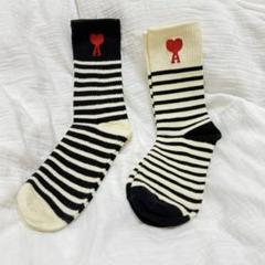 さっつん様 ami paris ソックス ブラック、アイボリー 正規品 AMI PARIS (アミパリス) ロゴジャカード ウールブレンド