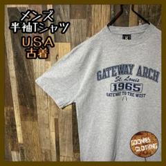 メンズ グレー L カレッジロゴ風 アーチロゴ USA古着 半袖 Tシャツ