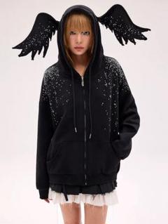 男性に人気！ CFIERCE キラキラ星×天使プリント パーカー（フーディー） トップス