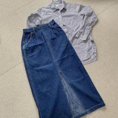 GAPストライプシャツ　古着デニムタイトスカートセット
