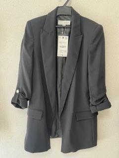 ZARA 新品未使用 グレー ノーカラージャケット ZARA BASIC COLLECTION ブルーグレー ノーカラージャケット