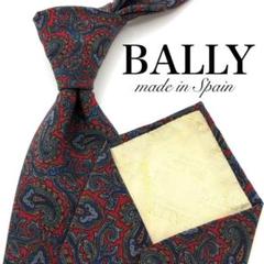 【美品】BALLY ネクタイ ペイズリー ツタ ボタニカル 総柄 レッド カーキ