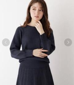 インデックス index シャイニーリブクルーニット 【L】ラメ ボタン 良品