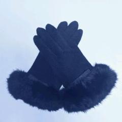 値下げ【美品】ファー付き手袋 紺 ユリエニタニ