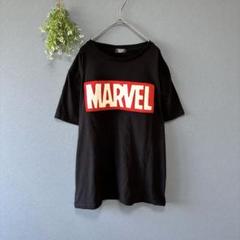 マーベル［L］もこもこロゴT　英字ロゴ　コットン混　メンズ　半袖Tシャツ　黒T