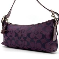 格安新品  美品 6371 パープル シグネチャー アクセサリーポーチ COACH バッグ