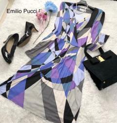 美品☆エミリオプッチ 総柄 膝丈ワンピース カシュクール マルチカラー 36