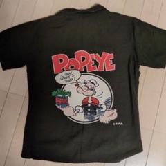 POPEYE キャラクター シャツ 黒　レーヨン　アメリカ製　開襟シャツ