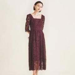 み*り様 スクエアネック　ボルドー　フラワーレース　マキシ丈　結婚式　パーティー み*り様 スクエアネック ボルドー フラワーレース マキシ丈 結婚