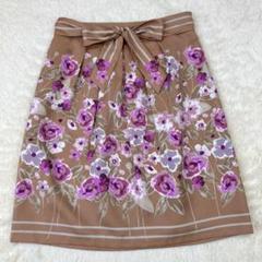 スーナウーナ スカート 花柄 ベージュ Ｍ　11-33