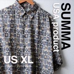 US古着SUMMA スンマ アロハシャツ US XLサイズ 幾何学模様 シルク