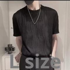 アイスシルク Lサイズ　波柄Tシャツ メンズ ゆったり 韓国ストリート系