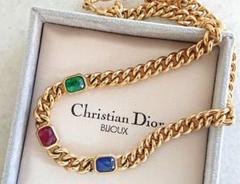超希少!Christian Dior ワイドチェーン カラーストーン ネックレス