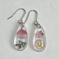 18ハンドメイドピアス 金魚 朝顔