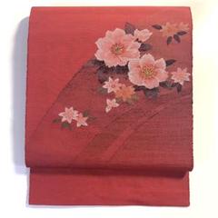 適切な価格 5k1971 名古屋帯 絹 紬 赤 ピンク 緑 青 花柄 和装 着物 - メルカリ 着物・浴衣