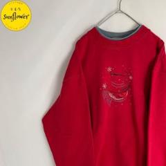 【スウェット　長袖　刺繍ロゴ　ゆるだぼ　太アーム　レトロ感　赤　グレー　古着】