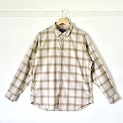 【美品】グリーンレーベル チェック 長袖シャツ ベージュ M メンズ 薄手 古着