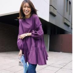 独創的 ボタン欠損・替え有 紫 ティアードワンピース マーレット Merlette ワンピース