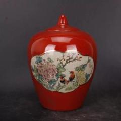 民国居仁堂款紅釉花鳥紋冬瓜瓶 景徳鎮 陶磁器 装飾品 現代工芸品 美術品 置物 民国居仁堂款紅釉花鳥紋冬瓜瓶 景徳鎮 陶磁器 装飾品 現代工芸品