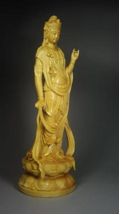 日光菩薩 仏像 精彫り 黄楊木 工芸品 美術品飾り物 総高21cm