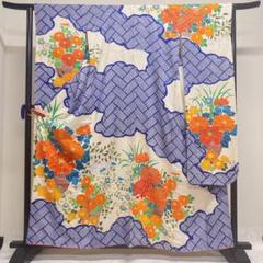 振袖 正絹 金駒刺繍 絞り 牡丹 水仙 乱菊 花籠 紗綾形地紋 着物