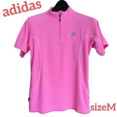 adidas アディダスレディース ピンク ジップアップ　半袖　sizeM