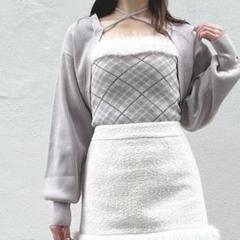 ボレロセットファーチェックトップス nomae ONEWAY グレー