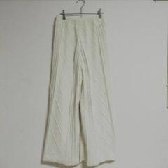 神戸レタス ワイドパンツ M アイボリー 厚手 ケーブル編み ニット 秋冬 上品