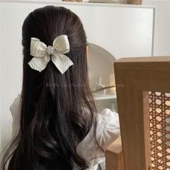 ヘアゴム　白　蝶結び　花　リボン　レディース　ヘアアクセサリー　ポニーテール