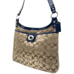 COACH ショルダーバッグ キャンバス ベージュ シグネチャー ターンロック