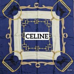 ★CELINE★ スカーフ 大判 馬車 馬具 ベルト シルク ネイビー ネイビー