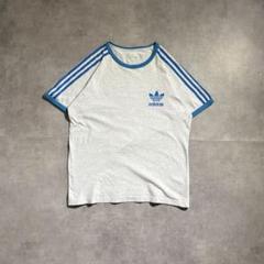 希少！【 デッドストック 】 00s adidas ジダン Tシャツ L 白 希少 00s adidas リンガー Tシャツ 3ストライプ 短丈 ブルー 青