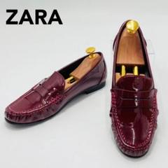 美品 ZARA コインローファー エナメル バーガンディ 37