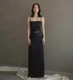 mideal スパンコールタイトスカート　ビスチェ　セットアップ　ネイビー mideal（マイディール）の「spangle tight skirt / スパンコール