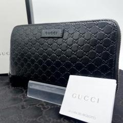 09 美品 GUCCI シマ ニース 長財布 ラウンドファスナー 黒 og3