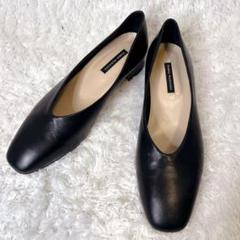 極美品 ファビオルスコーニ ブラック レザー フラットパンプス ポインテッドトゥ FABIO RUSCONI パンプス 「FABIO RUSCONI/ファビオルスコーニ