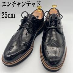 【未使用級】 エンチャンテッド ウイングチップ 革 黒 エナメル 25cm
