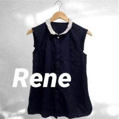 Rene 衿チュールフラワー刺繍 リネンブレンド ノースリーブ ブラウス 日本製