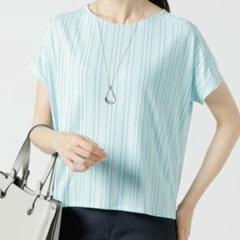 【美品】NEWYORKER 強撚スムース ストライプ ドルマン半袖プルオーバー