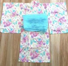美品マザウェイズ 浴衣120花　蝶々浴衣　白地ピンク水色　子供浴衣