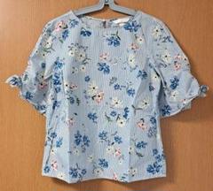H&M　ストライプ　フラワー　五分袖　シャツ