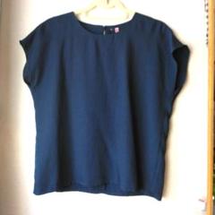 ダークブルー シンプルシャツ フレンチスリーブ