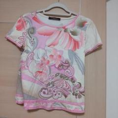 [LEONARD] レオナールＴシャツ黒地赤白ピンクのポピー花柄　綿100% Ｍ 新品未使用レオナール花柄半袖Tシャツフラワーデザインカットソー44