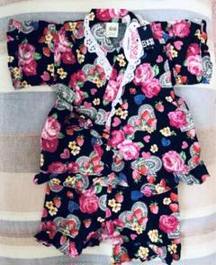 新品♡いちご＆ハート花柄レースフリル甚平　80㎝