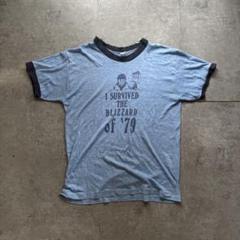 古着　70s リンガー　tシャツ 霜降り　ブルー染み込み　プリントのサムネイル