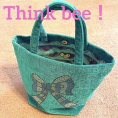 【再入荷】 美品】Think Bee! トートバッグ スカイブルー リボン ビジュー バッグ