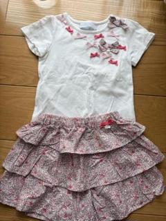 Tartine et Chocolat リボン付きTシャツとスカートパンツセット