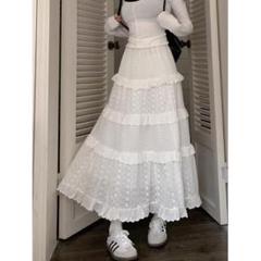 ホワイト フリル ロングスカートSサイズ