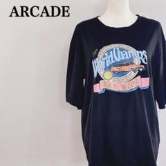 ARCADE 半袖プリントTシャツ 薄手 ブラック カジュアル 車 休日 部屋着