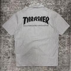 THRASHER ストライプシャツ 胸刺繍 バックプリント ワークシャツ Mのサムネイル